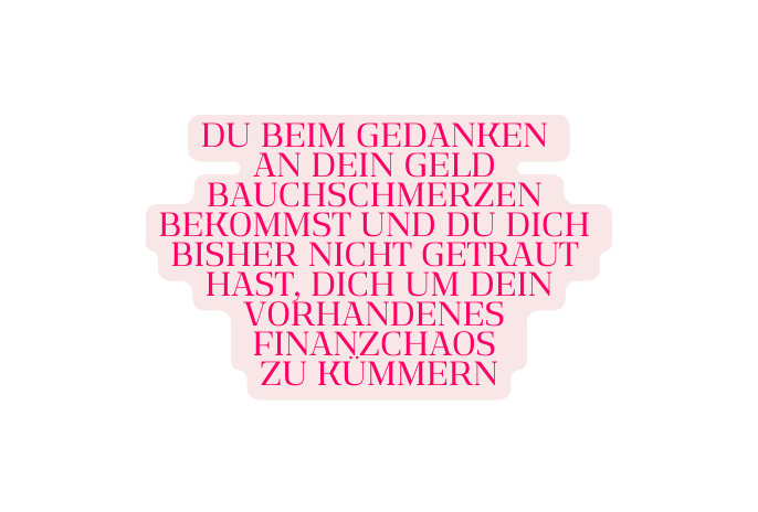 Du BEIM GEDANKEN AN DEIN GELD Bauchschmerzen bekommst und du dich bisher nicht getraut hast dich um dein vorhandenes Finanzchaos zu kümmern
